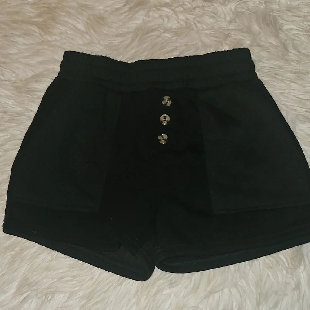 Moral Society Black Sweat Shorts – Faux Button Detail, Juniors M